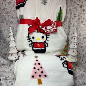 Sanrio Hello Kitty Santa Paws Christmas Faux Rabbit Fur Oversize Throw Blanket